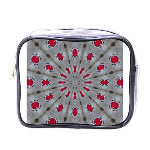 Red Dots on Silver Mini Toiletries Bag (One Side) from ArtsNow.com Front