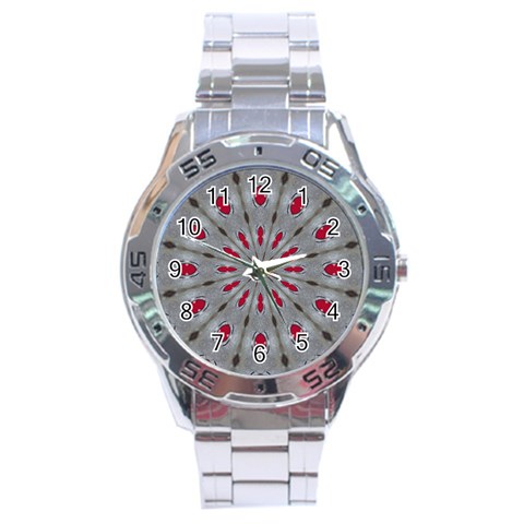 Red Dots on Silver Stainless Steel Analogue Men’s Watch from ArtsNow.com Front