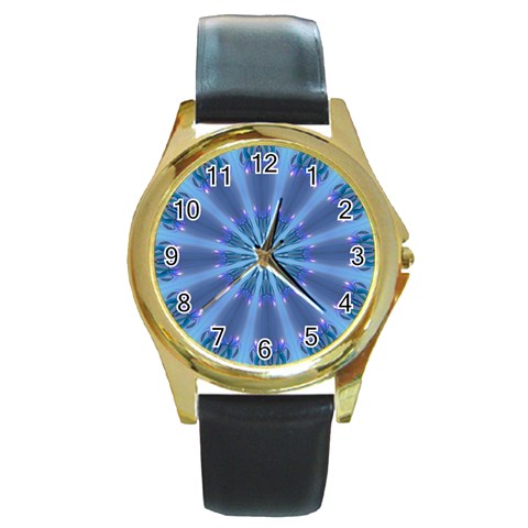 Blue Reflection Round Gold Metal Watch from ArtsNow.com Front