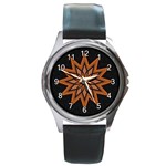 Leather Star Round Metal Watch