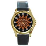 Leather Star Round Gold Metal Watch