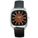 Leather Star Square Metal Watch