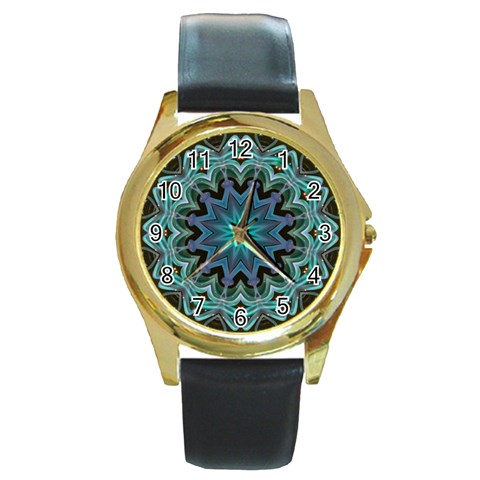 Wheel of Light Round Gold Metal Watch from ArtsNow.com Front