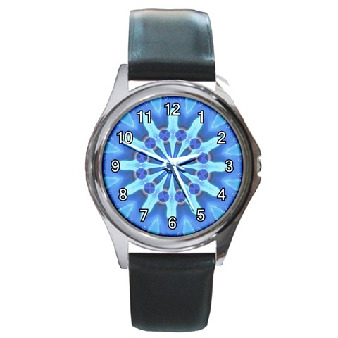 Blue Wheel Round Metal Watch from ArtsNow.com Front