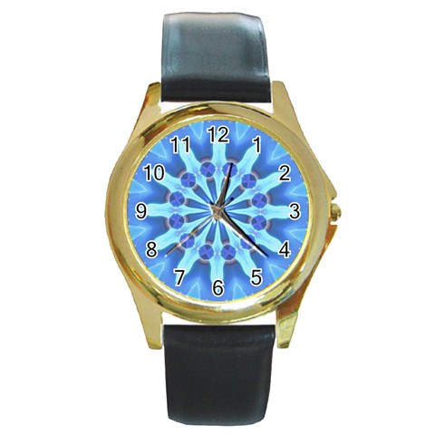 Blue Wheel Round Gold Metal Watch from ArtsNow.com Front