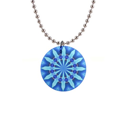 Blue Wheel 1  Button Necklace from ArtsNow.com Front