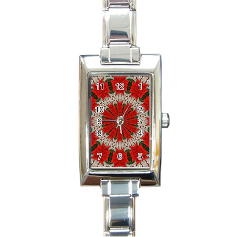 Red Flower Rectangular Italian Charm Watch from ArtsNow.com Front