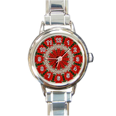 Red Flower Round Italian Charm Watch from ArtsNow.com Front