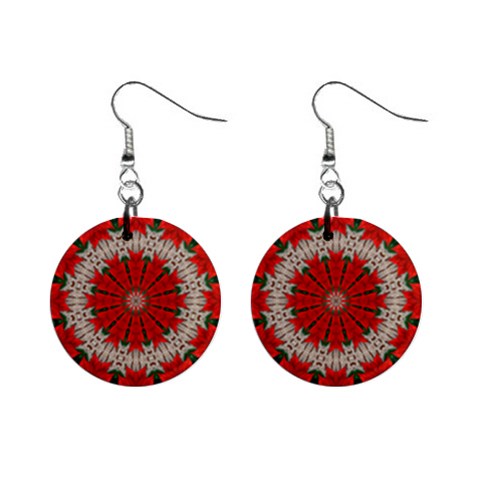 Red Flower 1  Button Earrings from ArtsNow.com Front