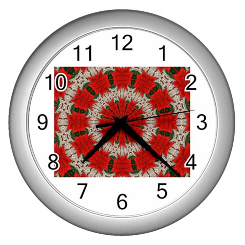 Red Flower Wall Clock (Silver) from ArtsNow.com Front