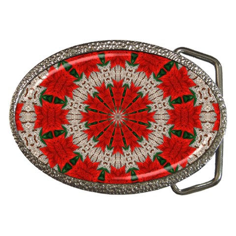 Red Flower Belt Buckle from ArtsNow.com Front