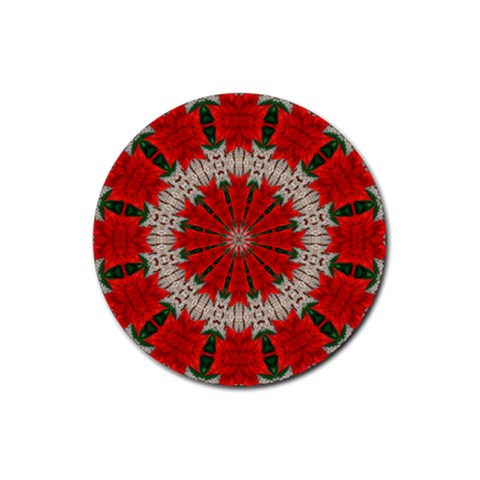 Red Flower Rubber Round Coaster (4 pack) from ArtsNow.com Front