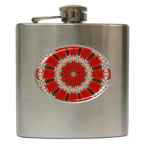 Red Flower Hip Flask (6 oz) from ArtsNow.com Front