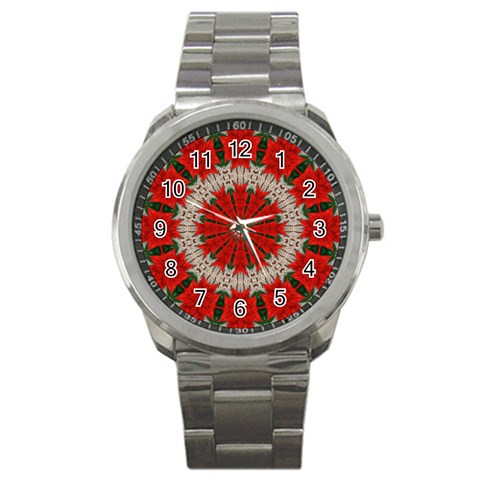 Red Flower Sport Metal Watch from ArtsNow.com Front