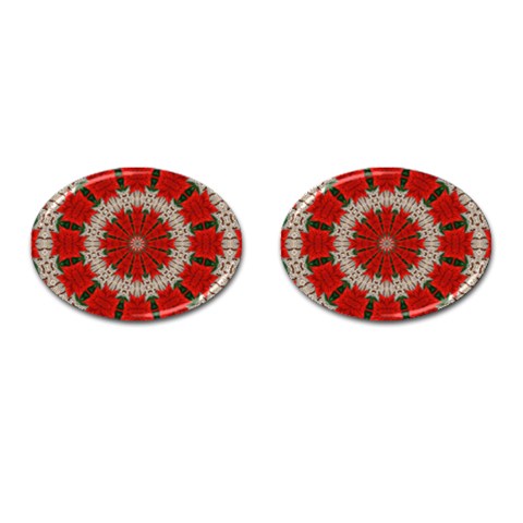 Red Flower Cufflinks (Oval) from ArtsNow.com Front(Pair)