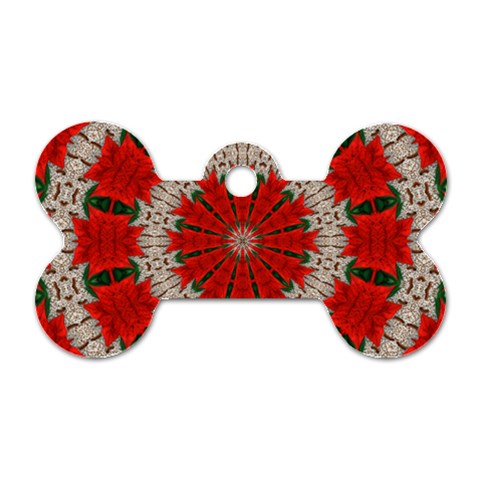 Red Flower Dog Tag Bone (Two Sides) from ArtsNow.com Front