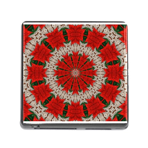 Red Flower Memory Card Reader with Storage (Square) from ArtsNow.com Front