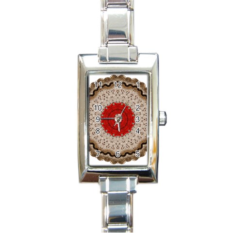 Red Center Doily Rectangular Italian Charm Watch from ArtsNow.com Front