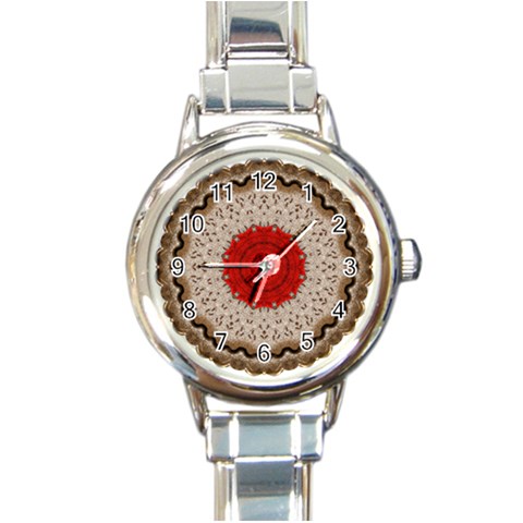 Red Center Doily Round Italian Charm Watch from ArtsNow.com Front