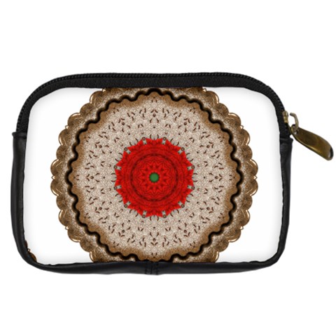 Red Center Doily Digital Camera Leather Case from ArtsNow.com Back