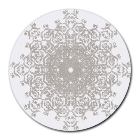 Silver Snowflake Doily Round Mousepad from ArtsNow.com Front