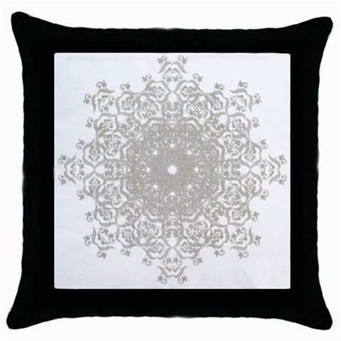 Silver Snowflake Doily Throw Pillow Case (Black) from ArtsNow.com Front