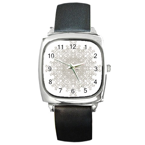 Silver Snowflake Doily Square Metal Watch from ArtsNow.com Front