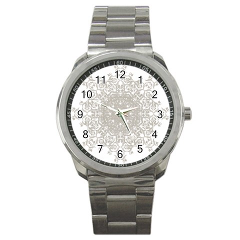 Silver Snowflake Doily Sport Metal Watch from ArtsNow.com Front