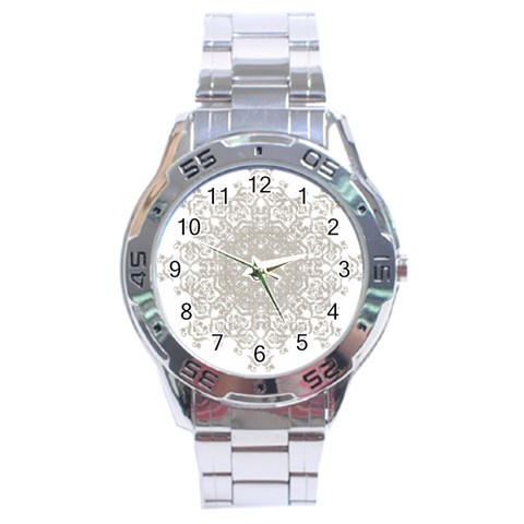 Silver Snowflake Doily Stainless Steel Analogue Men’s Watch from ArtsNow.com Front