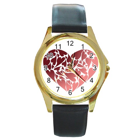 Pink Love Round Gold Metal Watch from ArtsNow.com Front