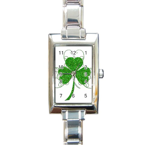 Sparkly Clover Leaves Rectangular Italian Charm Watch from ArtsNow.com Front