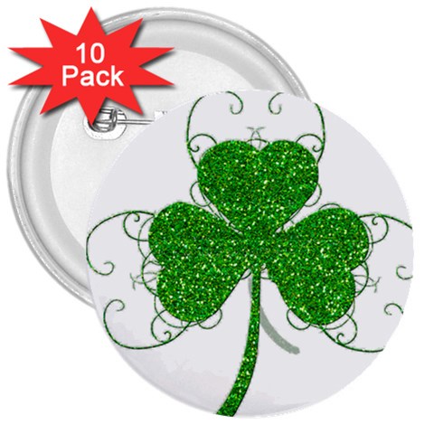 Sparkly Clover Leaves 3  Button (10 pack) from ArtsNow.com Front