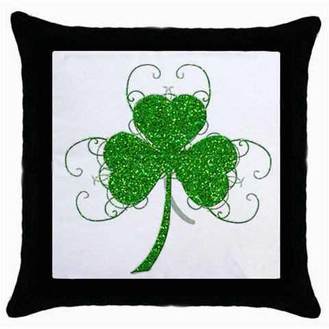 Sparkly Clover Leaves Throw Pillow Case (Black) from ArtsNow.com Front