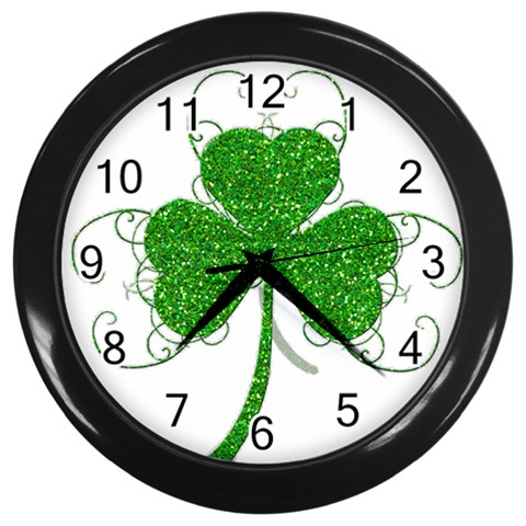 Sparkly Clover Leaves Wall Clock (Black) from ArtsNow.com Front