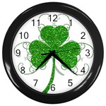 Sparkly Clover Leaves Wall Clock (Black)