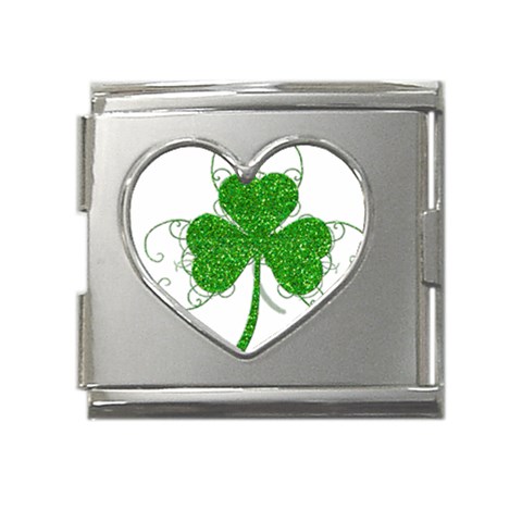 Sparkly Clover Leaves Mega Link Heart Italian Charm (18mm) from ArtsNow.com Front