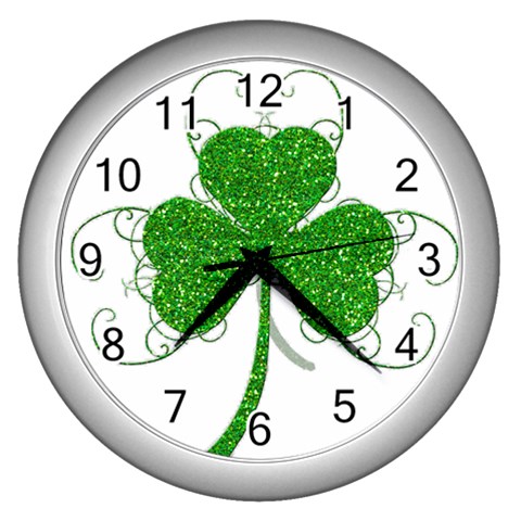 Sparkly Clover Leaves Wall Clock (Silver) from ArtsNow.com Front