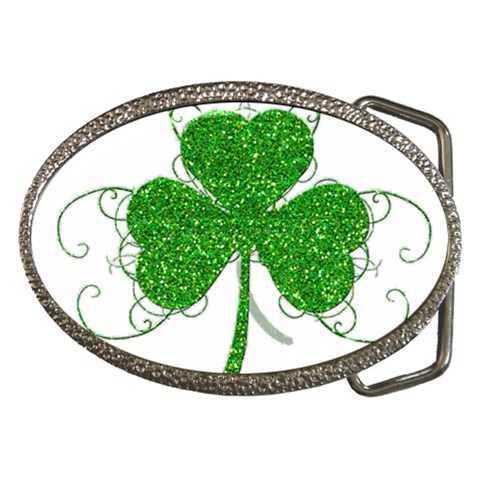 Sparkly Clover Leaves Belt Buckle from ArtsNow.com Front