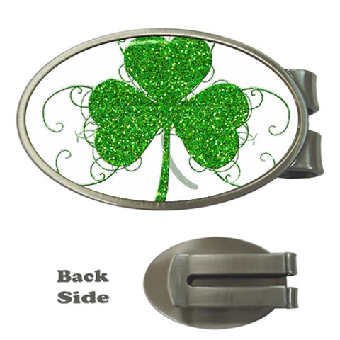 Sparkly Clover Leaves Money Clip (Oval) from ArtsNow.com Front