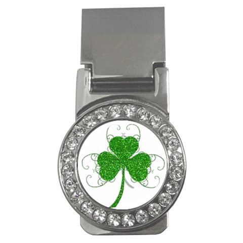 Sparkly Clover Leaves Money Clip (CZ) from ArtsNow.com Front