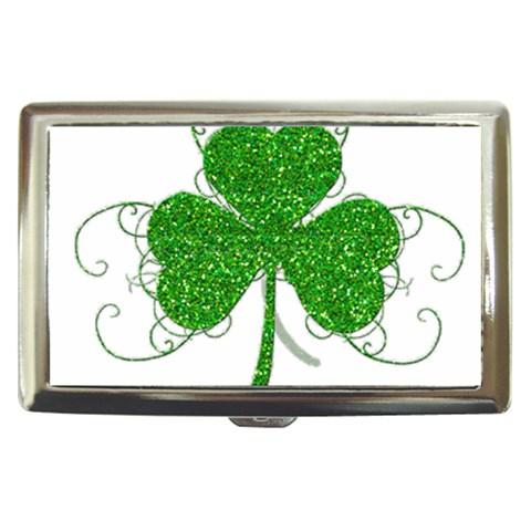 Sparkly Clover Leaves Cigarette Money Case from ArtsNow.com Front