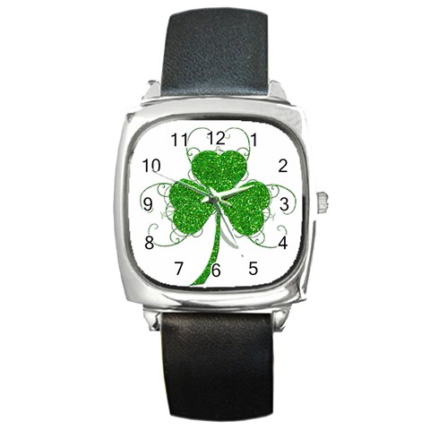 Sparkly Clover Leaves Square Metal Watch from ArtsNow.com Front