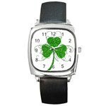 Sparkly Clover Leaves Square Metal Watch