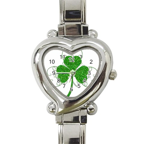 Sparkly Clover Leaves Heart Italian Charm Watch from ArtsNow.com Front