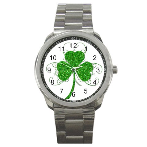 Sparkly Clover Leaves Sport Metal Watch from ArtsNow.com Front