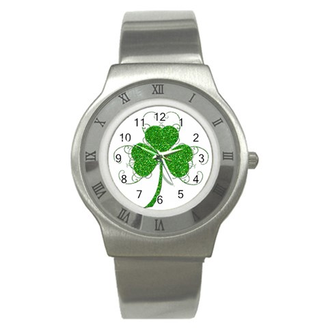 Sparkly Clover Leaves Stainless Steel Watch from ArtsNow.com Front