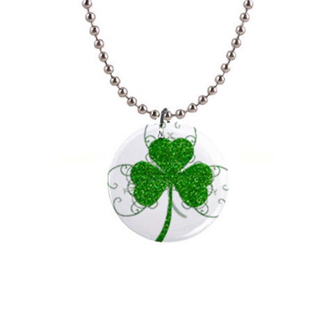 Sparkly Clover Leaves 1  Button Necklace from ArtsNow.com Front