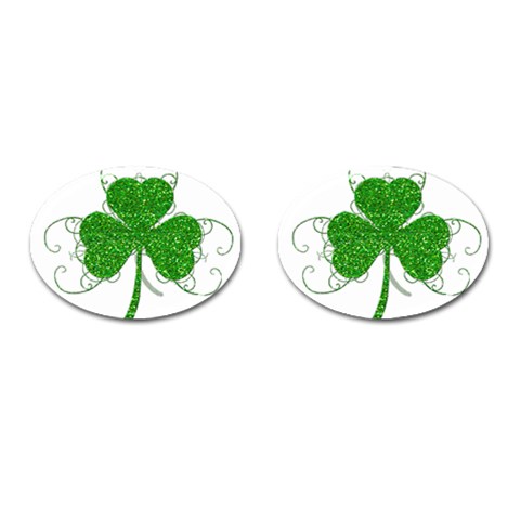 Sparkly Clover Leaves Cufflinks (Oval) from ArtsNow.com Front(Pair)