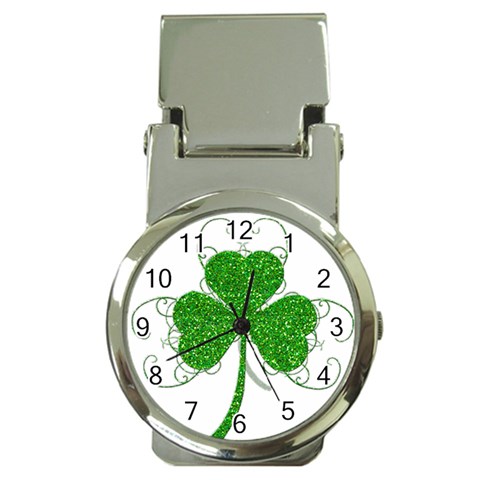 Sparkly Clover Leaves Money Clip Watch from ArtsNow.com Front