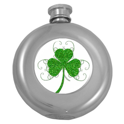 Sparkly Clover Leaves Hip Flask (5 oz) from ArtsNow.com Front